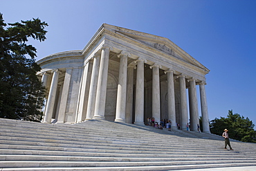 Guard descending the steps of the Jefferson Memorial, Washington D.C., United States of America, North America