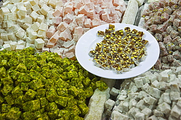 Traditional Turkish Delight for sale, Spice Bazaar, Istanbul, Turkey, Western Asia