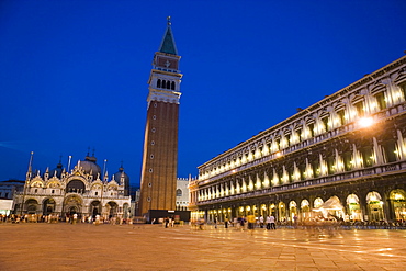 St. Mark's Cathedral and Campanile in early evening, St. Mark's Square, Venice, UNESCO World Heritage Site, Veneto, Italy, Europe