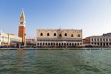 The Campanile and Palazzo Ducale (Doges Palace), St. Mark's Square, seen from St. Mark's Basin, Venice, UNESCO World Heritage Site, Veneto, Italy, Europe