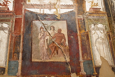 Ancient painted Roman fresco in Herculaneum, UNESCO World Heritage Site, Campania, Italy, Europe