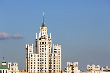 Moscow skyline with Stalanist-Gothic skyscraper, Moscow, Russia, Europe