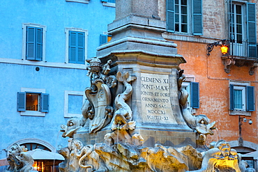 Fountain in Piazza della Rotunda at night, Rome, Lazio, Italy, Europe