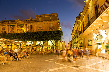 People enjoying an evening at Piazza Regina in Valletta, European Capital of Culture 2018, Malta, Mediterranean, Europe