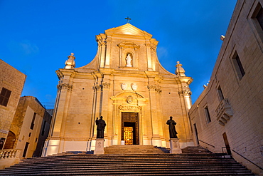 The Catedral de Rabat at night in the ancient citadel of Victoria (Rabat) in the heart of Gozo, Malta, Mediterranean, Europe