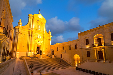 The Catedral de Rabat at night in the ancient citadel of Victoria (Rabat) in the heart of Gozo, Malta, Mediterranean, Europe