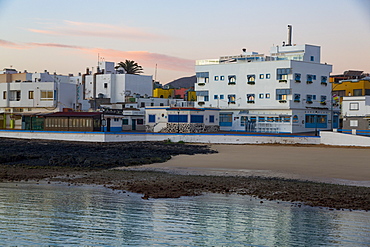 Dawn light on the waterfront of old town Corralejo on the island of Fuerteventura, Canary Islands, Spain, Atlantic, Europe