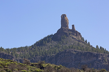 The volcanic Roque Nublo in the Nublo Rural Park in the centre of Gran Canaria seen from Barranco de Tejeda, Gran Canaria, Canary Islands, Spain, Atlantic, Europe