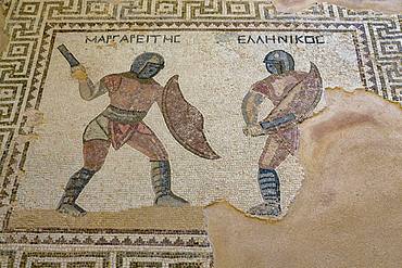 Mosaic in the House of the Gladiators in Kourion Archaeological Site in southern Cyprus, Mediterranean, Europe