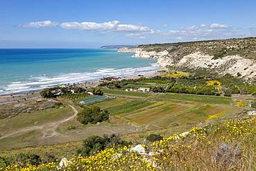 Kourion Beach and cliffs at Episkopi Bay in southern Cyprus, Mediterranean, Europe