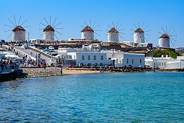 Traditional 16th century windmill in Mykonos old town, Mykonos, The Cyclades, Aegean Sea, Greek Islands, Greece, Europe