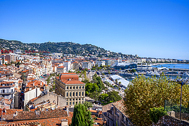 Panoramic view of Cannes from the hill of Le Suquet (old town), Cannes, Alpes-Maritimes, French Riviera, France