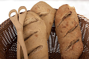 Fresh bread for sale at Marche Aux Fleurs (flower market), Cours Saleya, Nice, UNESCO, Alpes Maritimes, French Riviera, Provence, France