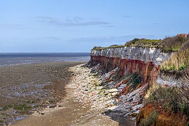 The coastline at Hunstanton in North Norfolk. The vibrantly coloured cliffs are of special scientific interest.