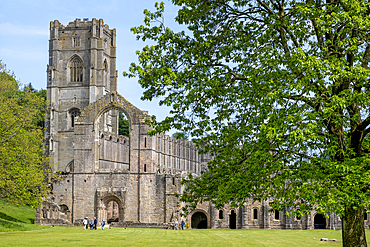 The well preserved ruins of, the Cistercian, Fountains Abbey In the county of Yorkshire.
