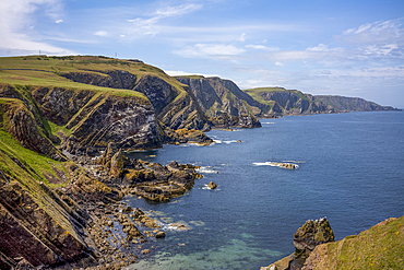 The coastline at St Abbs Head, a rugged promontory, which is a National Nature Reserve near Eyemouth in Scotland.
