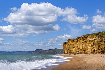 High cliffs and beach on the Dorset Jurassic Coast World Heritage site.