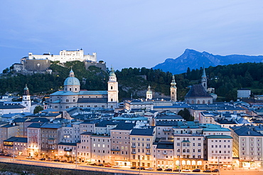 City view at dusk, Salzburg, Austria, Europe