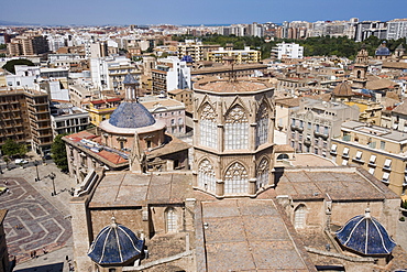 View from El Miguelet tower, Basilica de la Virgen de los Desamparados (Virgin of the Helpless), Plaza de La Virgen, Plaza de la Reina, Valencia, Mediterranean, Costa del Azahar, Spain, Europe