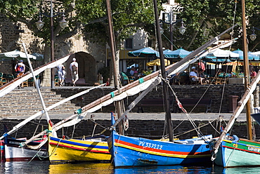 Traditional fishing boats in harbour, Collioure, Pyrenees-Orientales, Cote Vermeille, France, Europe