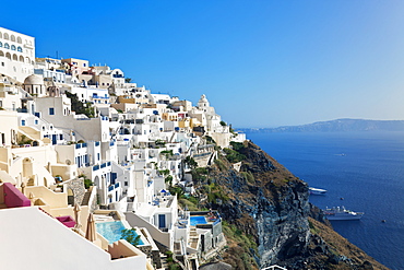 Elevated view of Fira, Santorini (Thira), Cyclades Islands, Aegean Sea, Greek Islands, Greece, Europe