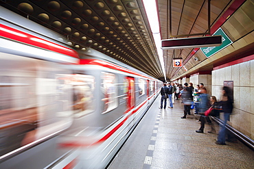 Futuristic underground Metro station decoration in Prague, Czech Republic, Europe