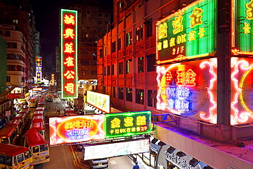 Street scene and Mini bus station, Mong Kok, Kowloon, Hong Kong, China, Asia