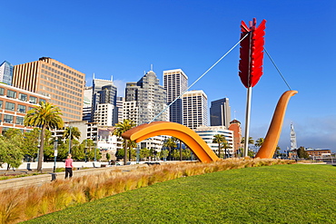 Bow and Arrow Sculpture in Rincon Park, Embarcadero, San Francisco, California, United States of America, North America