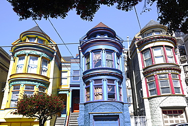 Colourfully painted Victorian houses in the Haight-Ashbury district of San Francisco, California, United States of America, North America