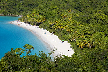 Elevated view over the world famous beach at Trunk Bay, St. John, U.S. Virgin Islands, West Indies, Caribbean, Central America