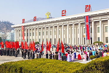 Celebrations on the 100th anniversary of the birth of President Kim Il Sung on April 15th 2012, Pyongshong, satellite city outside Pyongyang, Democratic People's Republic of Korea (DPRK), North Korea, Asia