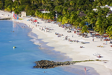 Elevated view over Jolly Harbour and Jolly Beach, Antigua, Leeward Islands, West Indies, Caribbean, Central America