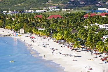 Elevated view over Jolly Harbour and Jolly Beach, Antigua, Leeward Islands, West Indies, Caribbean, Central America