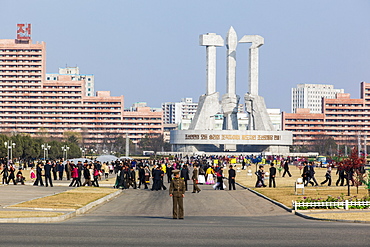 Monument to the Foundation of the Workers Party of Korea, Pyongyang, Democratic People's Republic of Korea (DPRK), North Korea, Asia