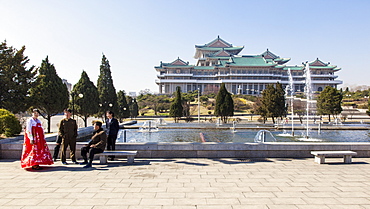 Mansudae Arts Theatre and fountains, Pyongyang, Democratic People's Republic of Korea (DPRK), North Korea, Asia