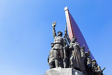 Mansudae Grand Monument depicting the Anti Japanese Revolutionary Struggle and Socialist Revolution and Construction, Mansudae Assembly Hall on Mansu Hill, Pyongyang, Democratic People's Republic of Korea (DPRK), North Korea, Asia