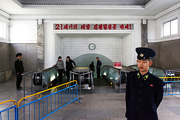 Punhung station, one of the many 100 metre deep subway stations on the Pyongyang subway network, Pyongyang, Democratic People's Republic of Korea (DPRK), North Korea, Asia