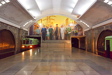 Punhung station, one of the many 100 metre deep subway stations on the Pyongyang subway network, Pyongyang, Democratic People's Republic of Korea (DPRK), North Korea, Asia