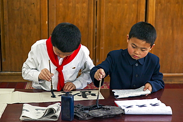 Calligraphy class, Mangyongdae Schoolchildren's Palace, Pyongyang, Democratic People's Republic of Korea (DPRK), North Korea, Asia