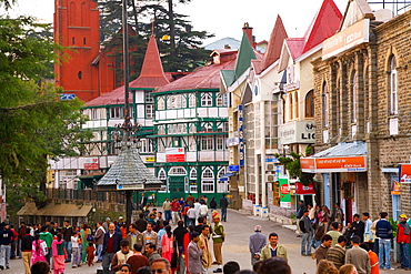 British style shops and buildings in Shimla, Himachal Pradesh, India, Asia