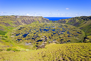 Crater of Ranu Kau, Rapa Nui (Easter Island), Chile, South America