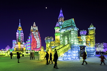 Spectacular illuminated ice sculptures at the Harbin Ice and Snow Festival in Harbin, Heilongjiang Province, China, Asia