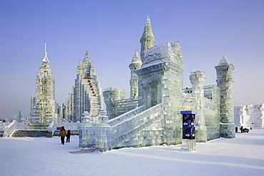 Spectacular ice sculptures at the Harbin Ice and Snow Festival in Harbin, Heilongjiang Province, China, Asia