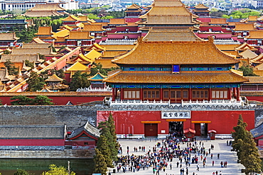 The Forbidden City in Beijing looking South taken from the viewing point of Jingshan Park, Beijing, China, Asia