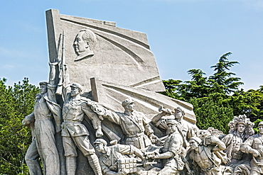 Idealized statue of socialist workers located next to Mao's Museum, Tiananmen Square, Beijing, China, Asia