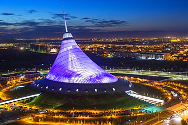 Night view over Khan Shatyr entertainment center, Astana, Kazakhstan, Central Asia