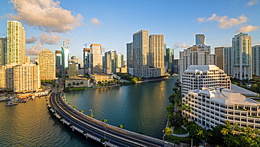 View from Brickell Key, a small island covered in apartment towers, towards the Miami skyline, Miami, Florida, United States of America, North America