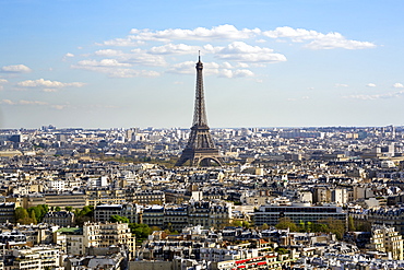 Elevated view over the city with the Eiffel Tower in the distance, Paris, France, Europe