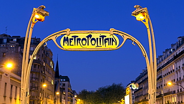 Art deco Metropolitain (subway) sign, Paris, France, Europe