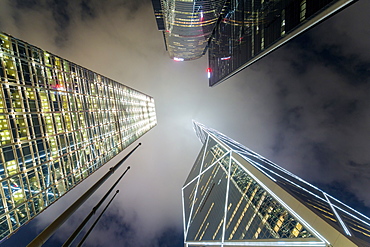 Low angle view of skyscrapers in Central, Hong Kong Island, Hong Kong, China, Asia